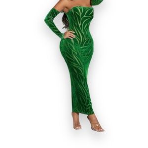 Velvet Strapless Green Dress